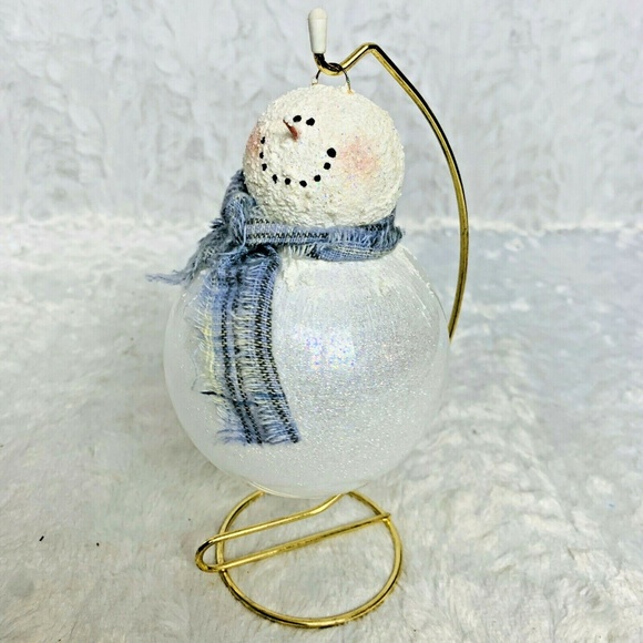 Hanging Snowman Christmas Ornament on Gold Stand - Picture 5 of 8